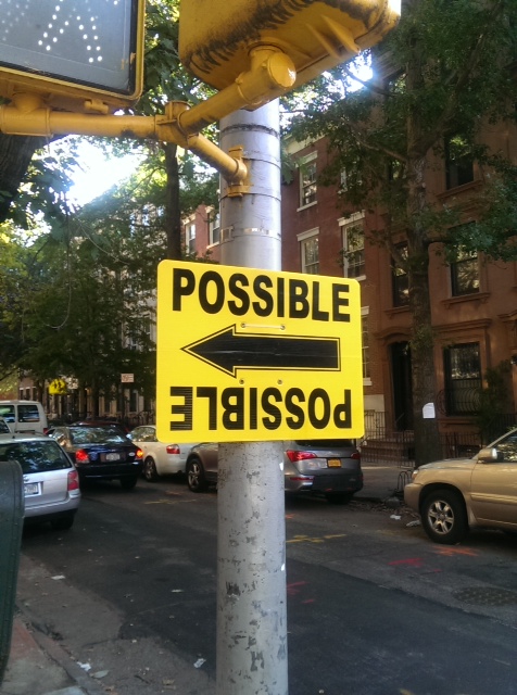 I encountered this mysterious street sign near a construction site on Henry Street in Brooklyn a few weeks ago while walking home. It was as though the universe was trying to tell me something. Turn left?